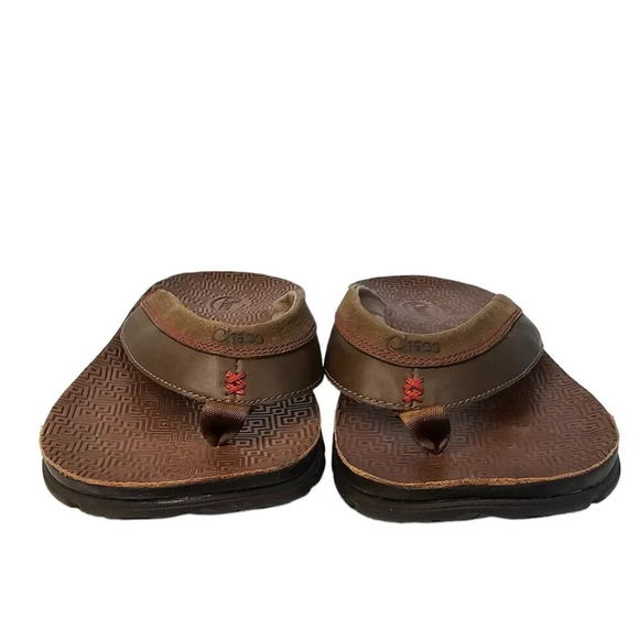 Chaco Mens Kirkwood Dark Earth Leather Sandals Size 9 Brown Flip Flops Slip On - Picture 8 of 9
